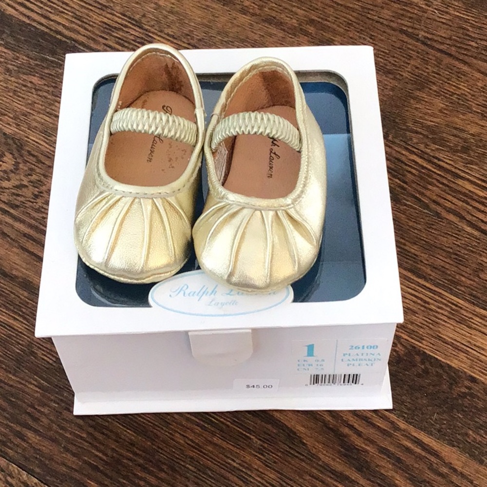 Ralph Lauren lambskin gold infant girl shoes sz 1